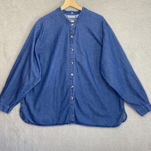 Liz & Me Denim Womens Shirt 2X Blue Button Front Mandarin Collar LS Plus Size